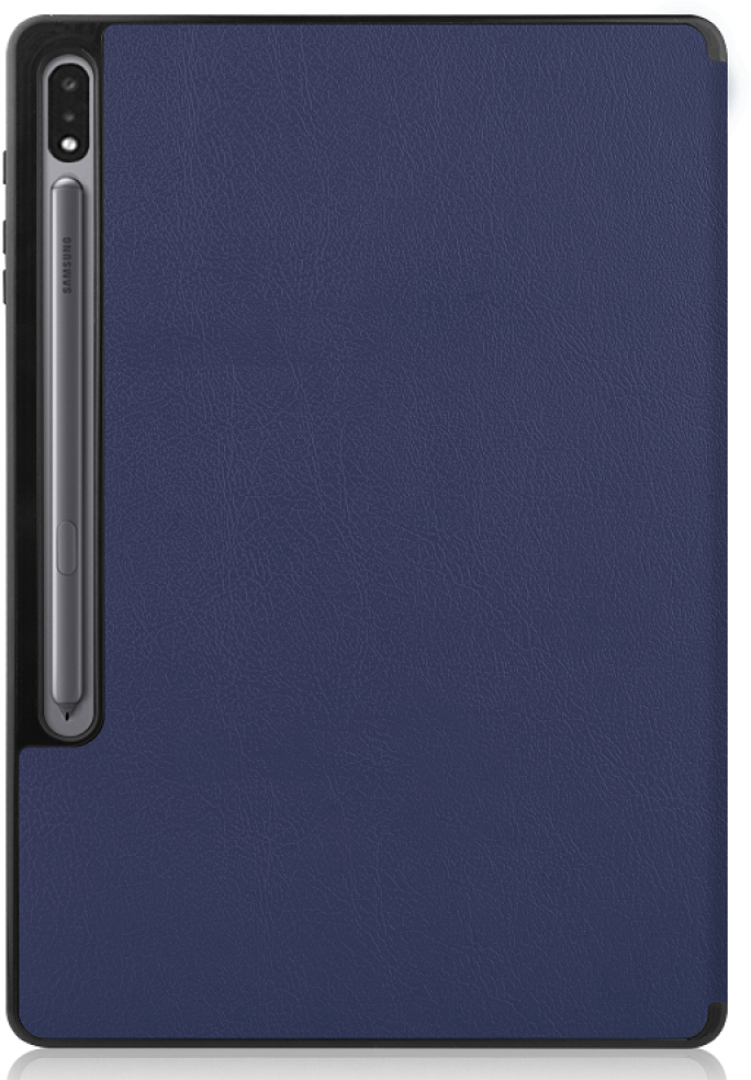 Samsung tablet tok, sötétkék, tollal az oldalon.