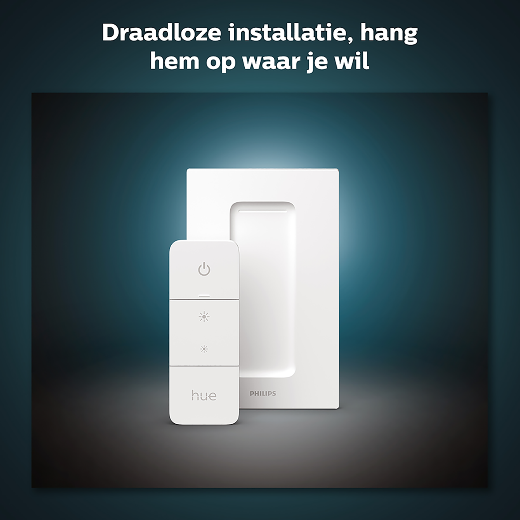 White smart home device with a remote and a wall-mounted unit.