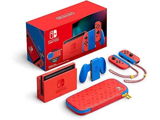 Consola - Nintendo Switch Modelo 2019 (Ed. Mario), 6.2", Joy-Con, Azul y Rojo