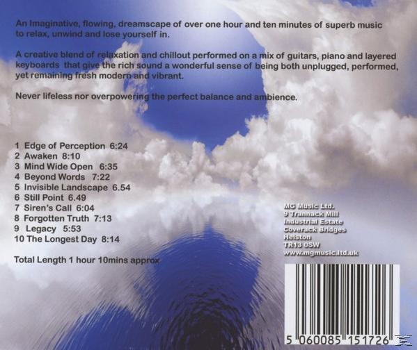 CD borító zenéről szóló szöveggel, felhős égbolt előtt, víztükröződéssel.