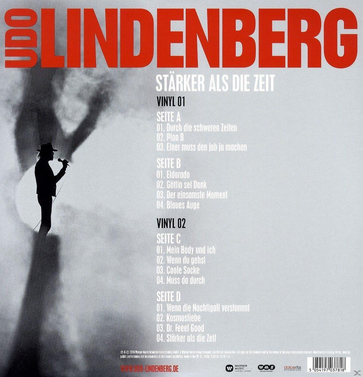 Albumcover mit Udo Lindenbergs Namen und Songtiteln. Silhouette eines singenden Mannes.