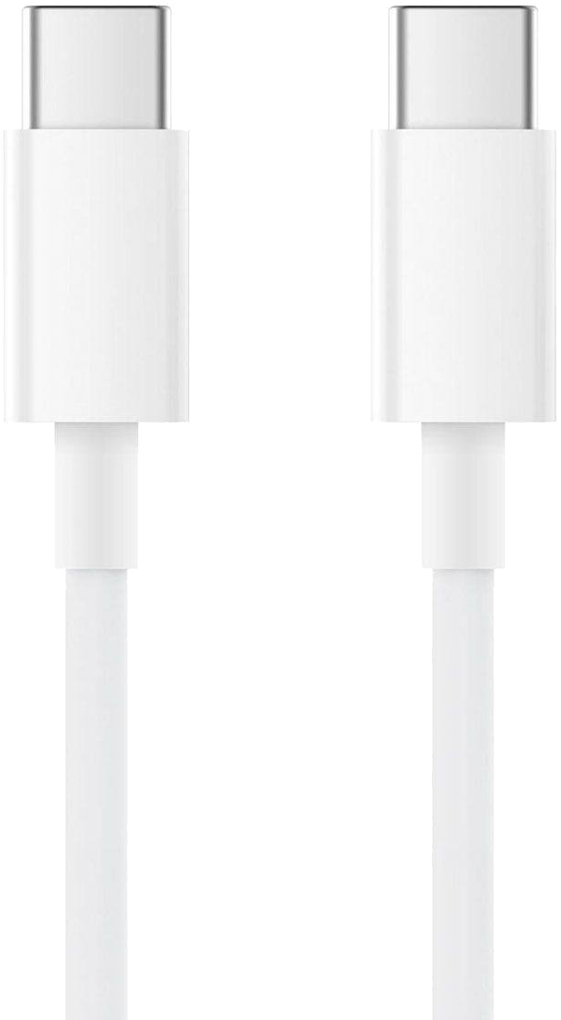 Két fehér USB-C kábel csatlakozókkal, fekete háttér előtt.