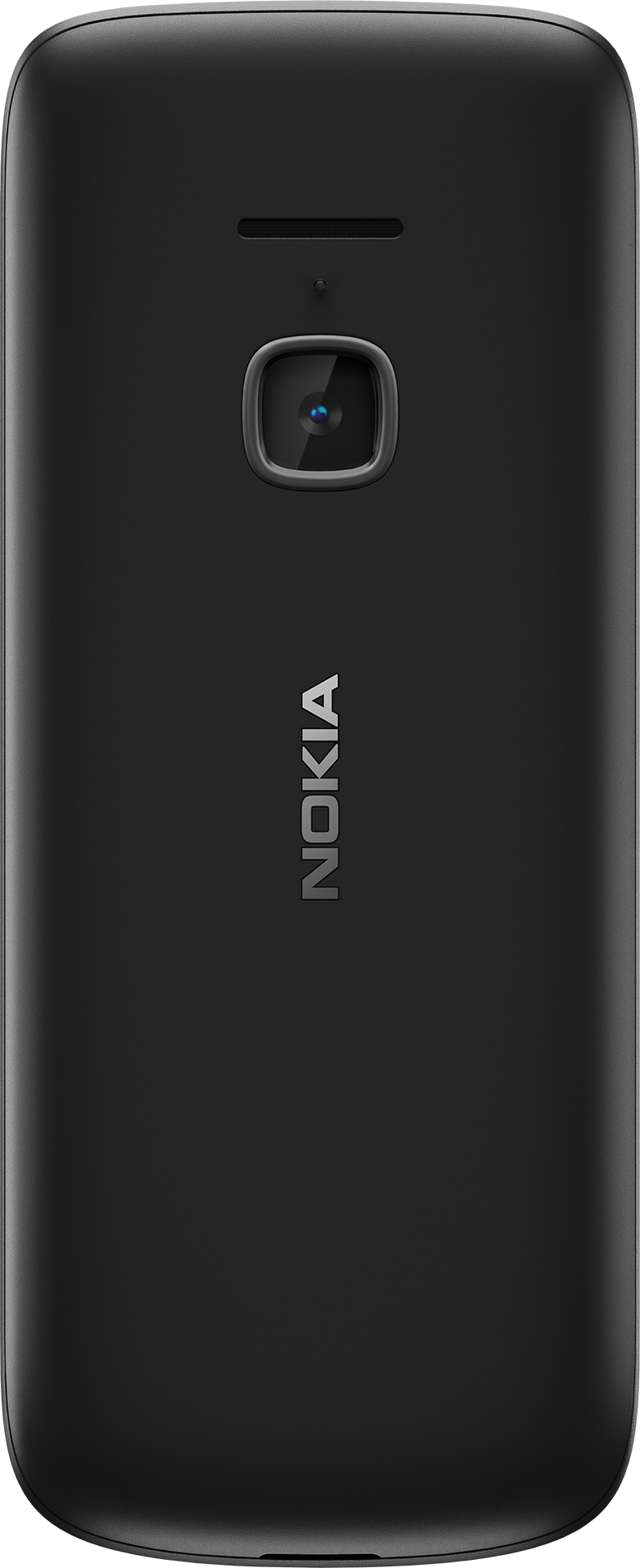 Fekete Nokia telefon, a hátulja látható, kamerával és a márkanévvel.