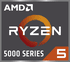 Logo AMD Ryzen 5 5000 Series sur carré gris. Logo Ryzen orange au centre.