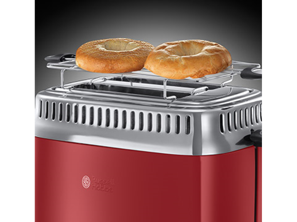 Tostadora - Russel Hobbs 21680-56 Retro Ribbon Red, 1300 W, 2 rebanadas, Acero inoxidable, Tueste rápido, Rojo