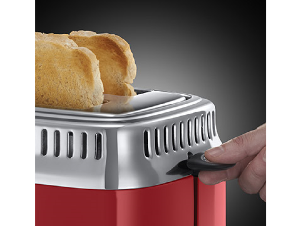 Tostadora - Russel Hobbs 21680-56 Retro Ribbon Red, 1300 W, 2 rebanadas, Acero inoxidable, Tueste rápido, Rojo