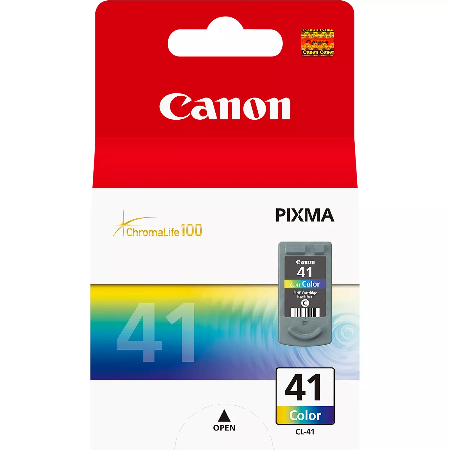 Canon tintapatron csomag. Piros és fehér csomagolás. Szöveg: Canon, 41, szín.