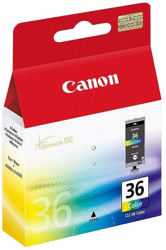 Canon tintapatron doboz. Piros-fehér doboz színes grafikával.