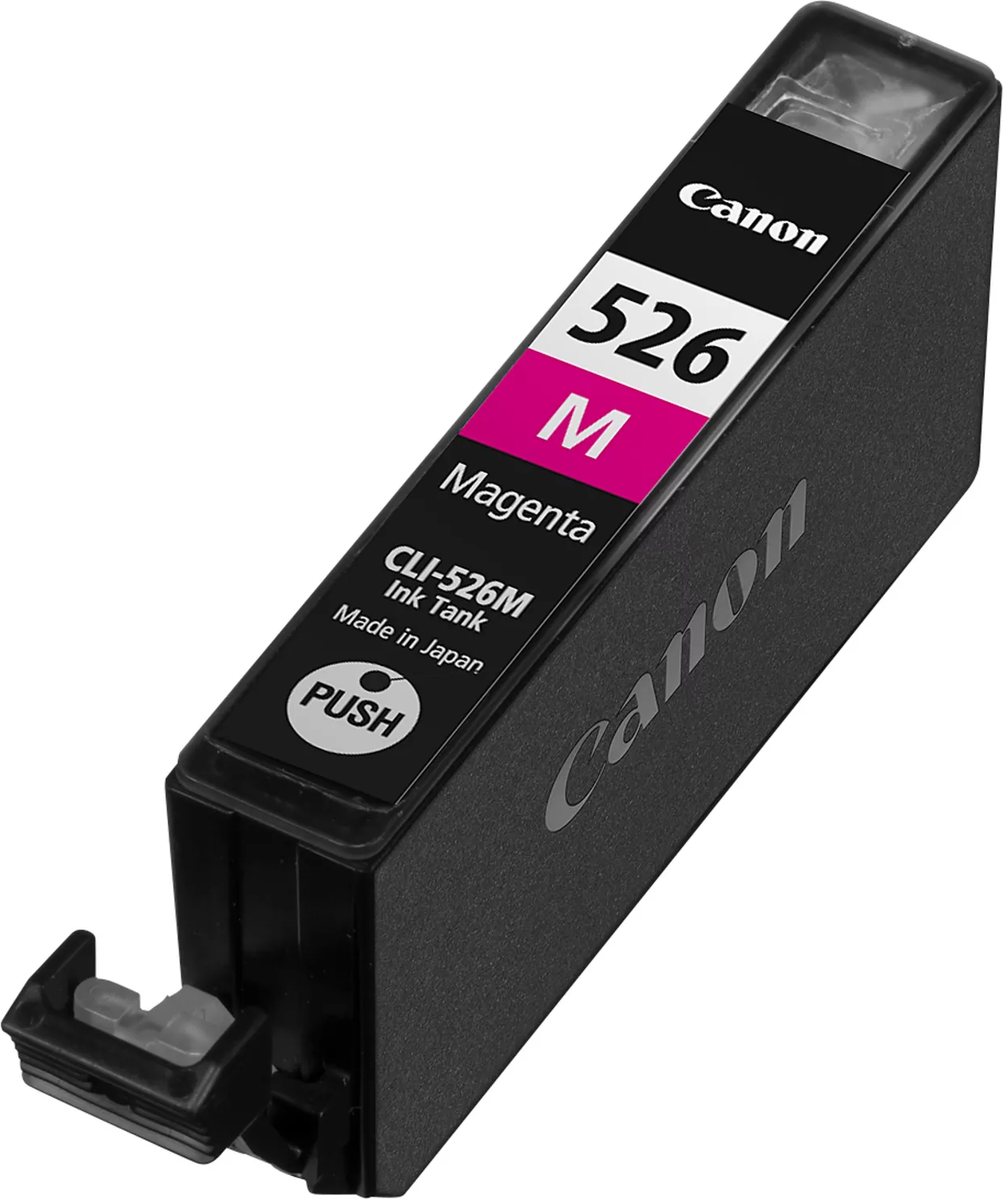 Canon tintapatron, fekete, magenta címkével.