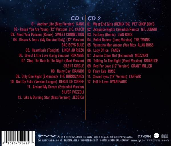 CD-Cover mit Titellisten und buntem, Weltraum-Hintergrund. Text in mehreren Sprachen.