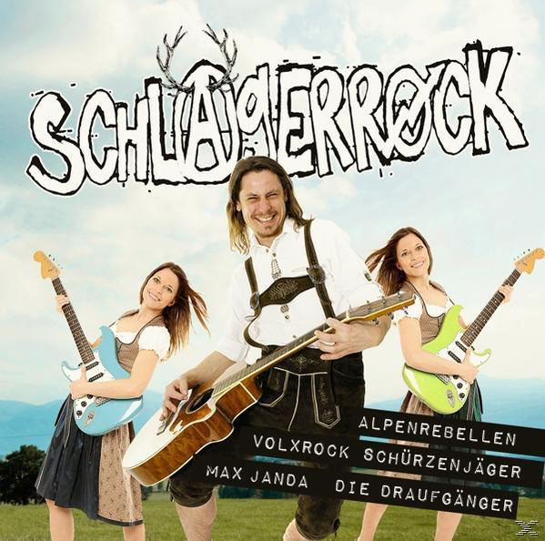 Albumcover mit drei Musikern mit Gitarren, Bergen im Hintergrund und Text.