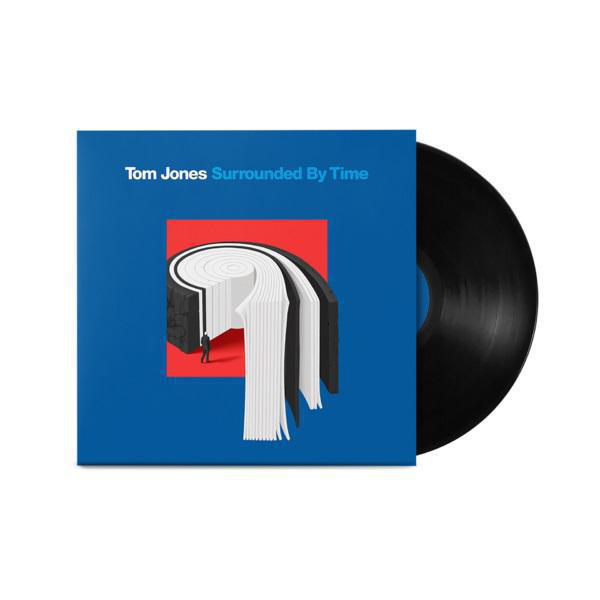 Albumcover von Tom Jones 'Surrounded By Time'. Enthält Albumcover-Kunst mit schwarzer Vinyl-Schallplatte.