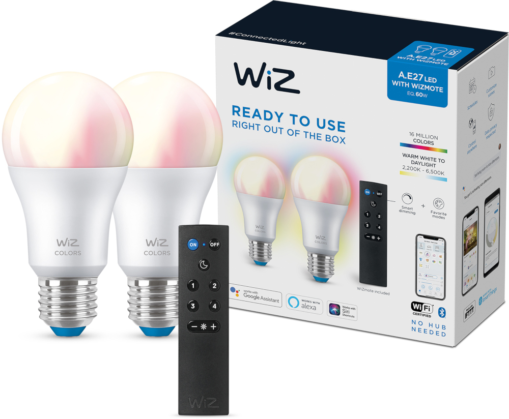 WIZ Ampoule Smart Colors E27 8 W - 2 pièces + WIZmote (55011700)