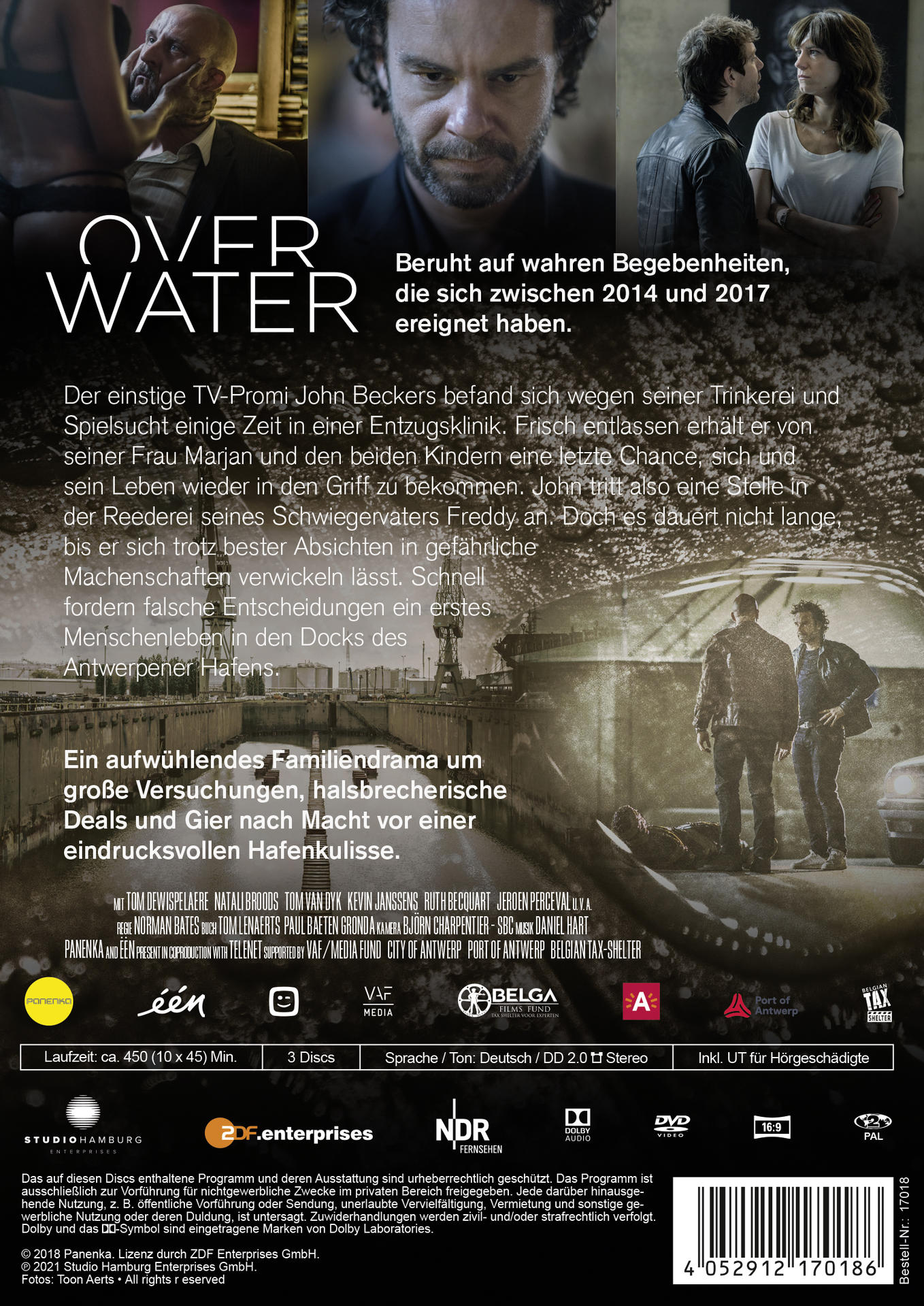 DVD-Hülle für den Film Over Water. Das Cover zeigt ein dunkles Bild eines Mannes mit traurigem Gesicht.