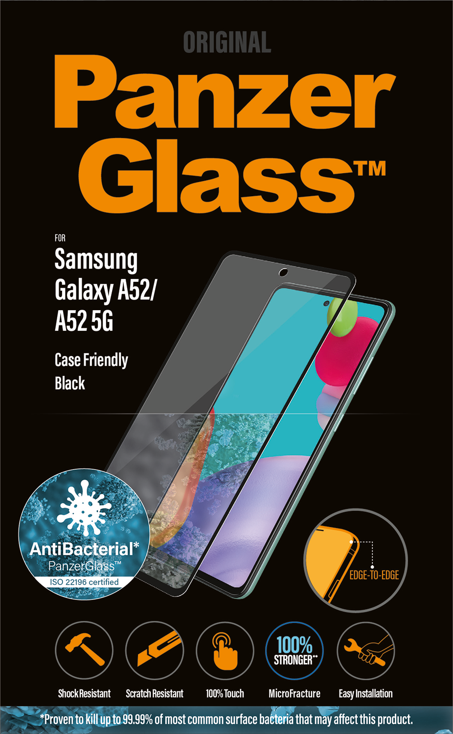 PANZERGLASS Antibacteriële Zwarte Case Friendly voor Samsung Galaxy A52(S) 5G / A53 5G