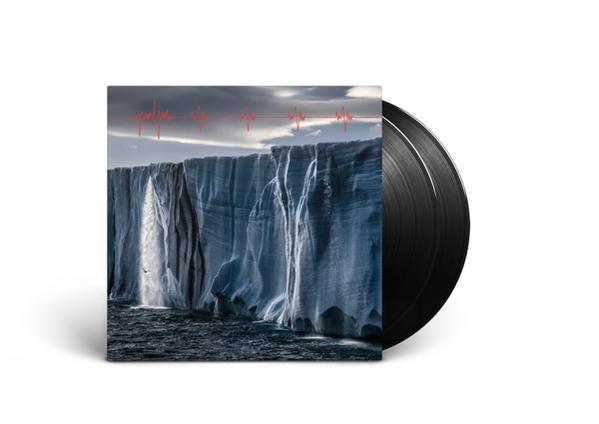 Albumcover mit einem Wasserfall und Gletscher.