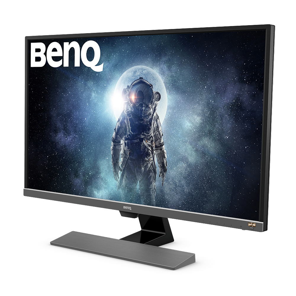 BenQ-Monitor, der eine Weltraumszene mit einem Astronauten zeigt. Der Monitor ist schwarz mit grauem Sockel.