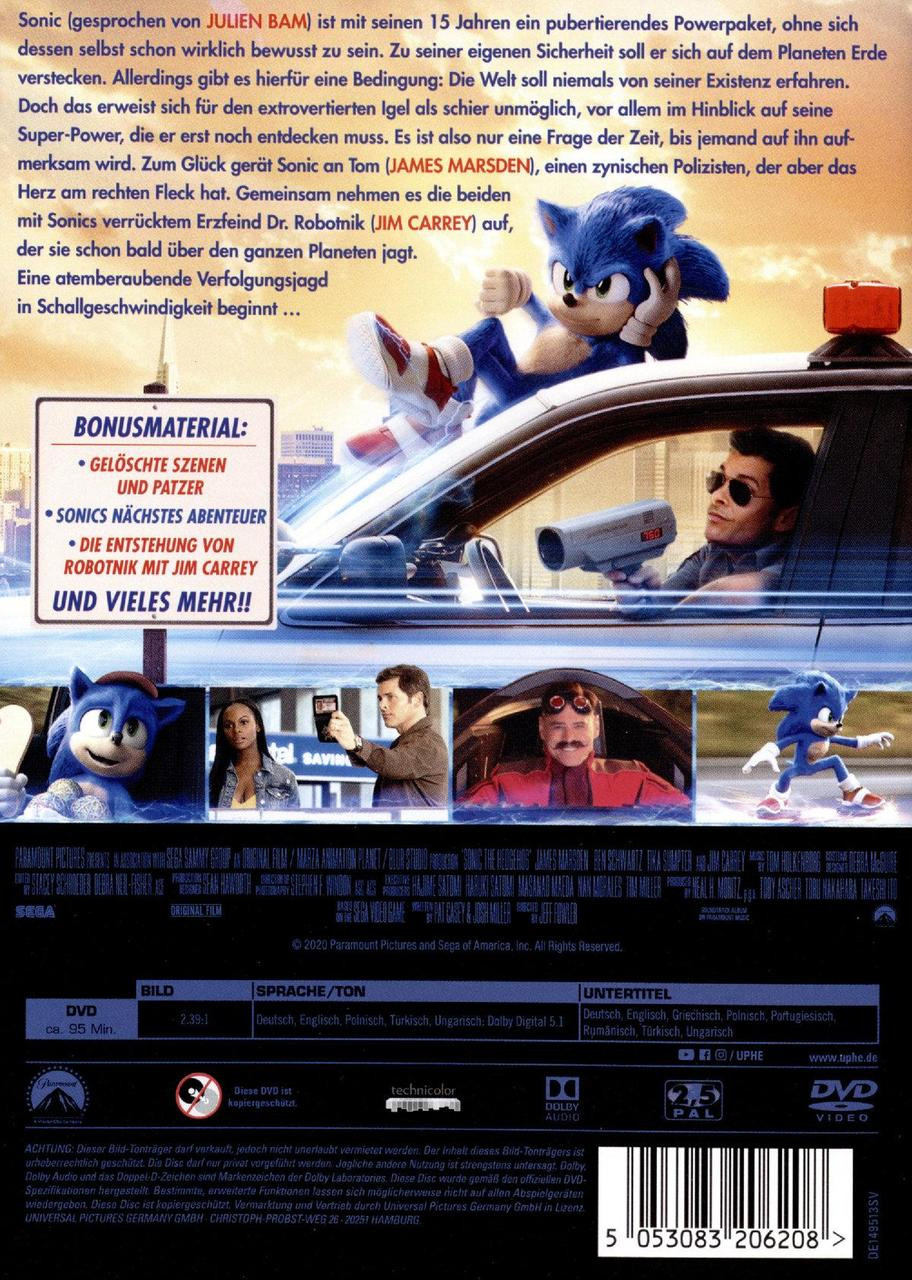 Rückseite einer Film-DVD. Enthält Filmtitel, Bilder der Charaktere und Credits.
