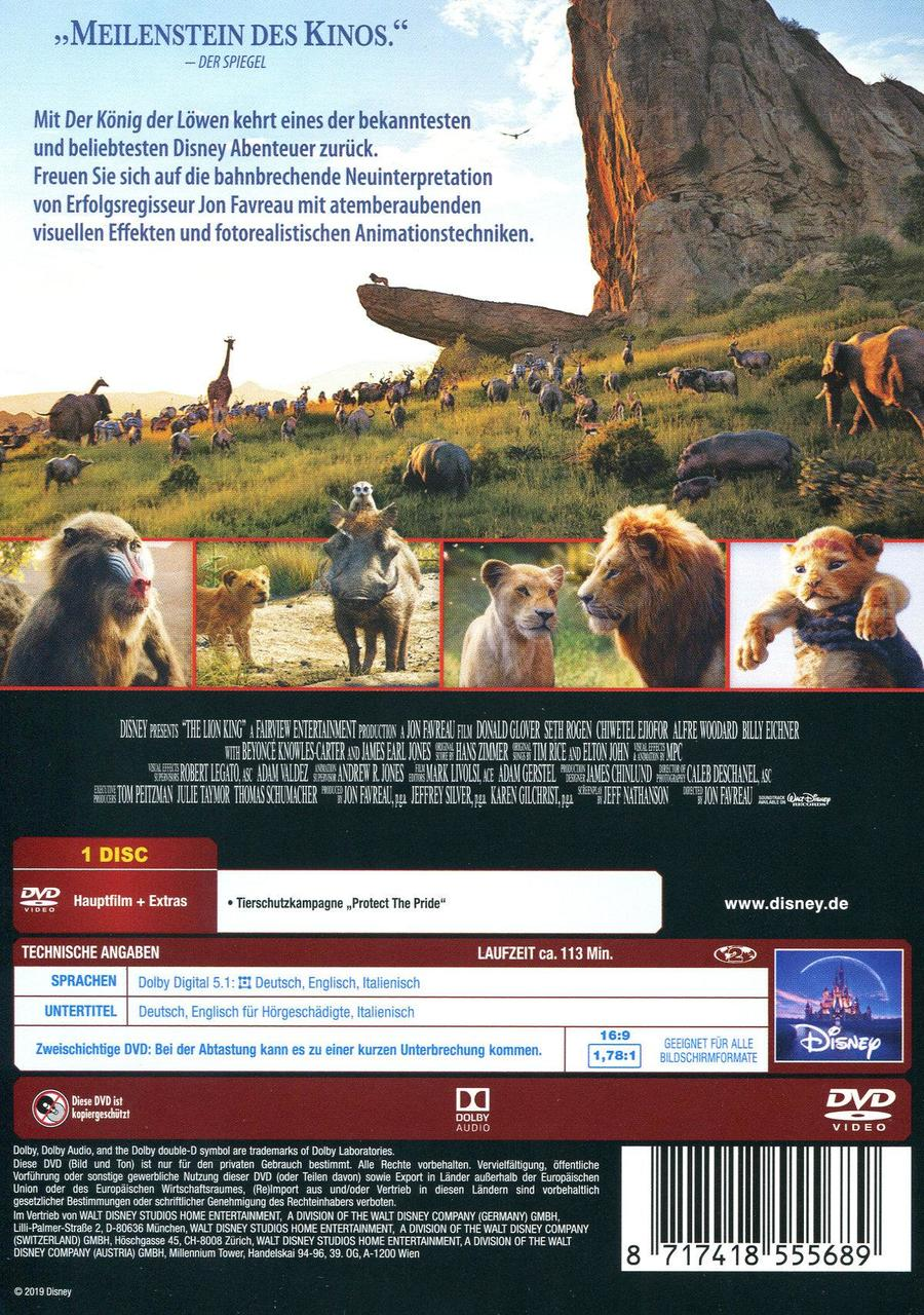 DVD-Cover von Der König der Löwen, mit einer Landschaft und verschiedenen Tieren.