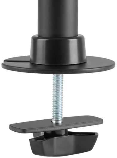 Schwarze Monitorständerklemme mit Schraube und Sockel.