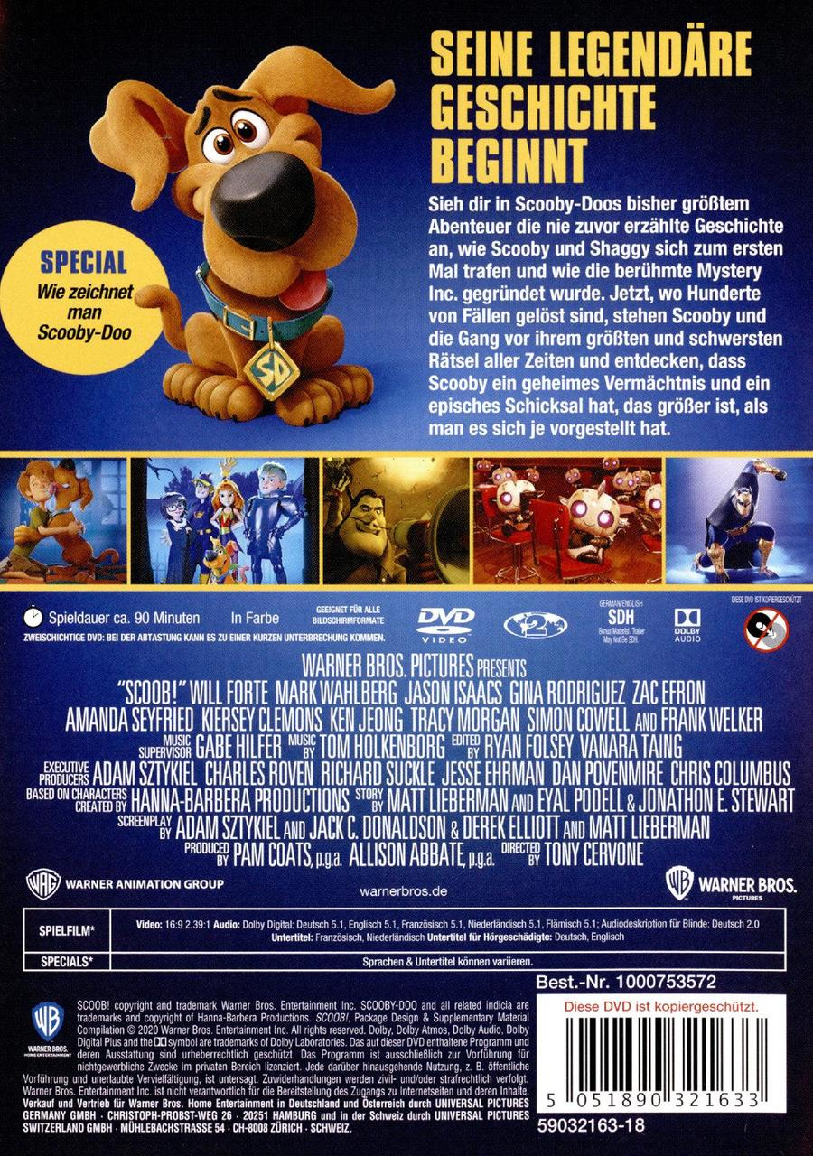 DVD-Rückseite mit Cartoon-Bildern. Text ist auf Deutsch. Der Titel lautet „Scooby-Doo!“