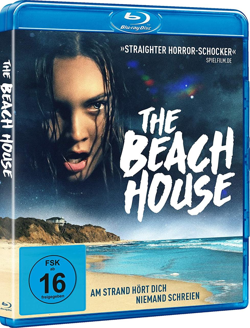 Blu-ray-Disc des Films 'The Beach House'. Enthält das Gesicht einer Frau und den Strand auf dem Cover.