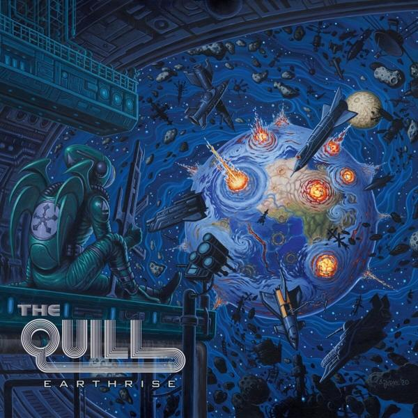 Albumcover mit einer Weltraumszene. Ein Astronaut, Raumschiffe, Planeten und der Text 'The Quill'.