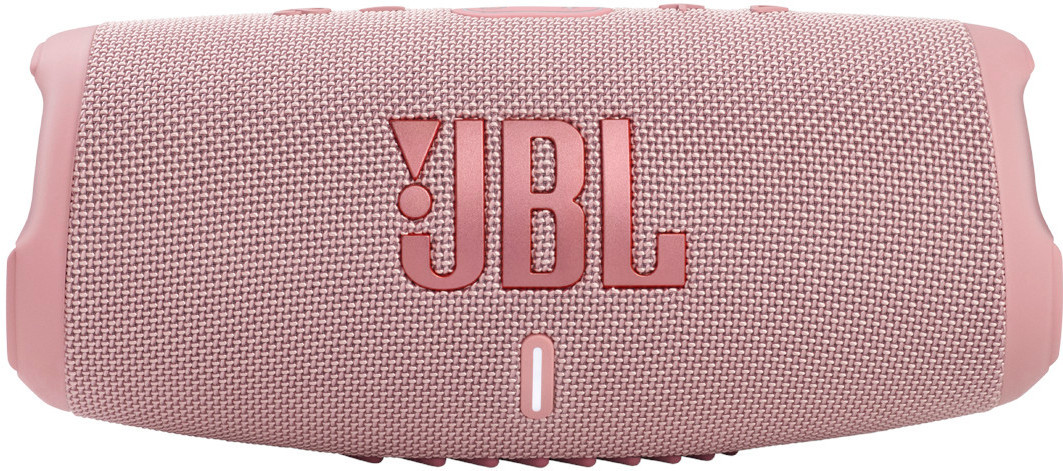 Roze JBL-luidspreker met JBL-logo in het midden. Op een witte achtergrond.