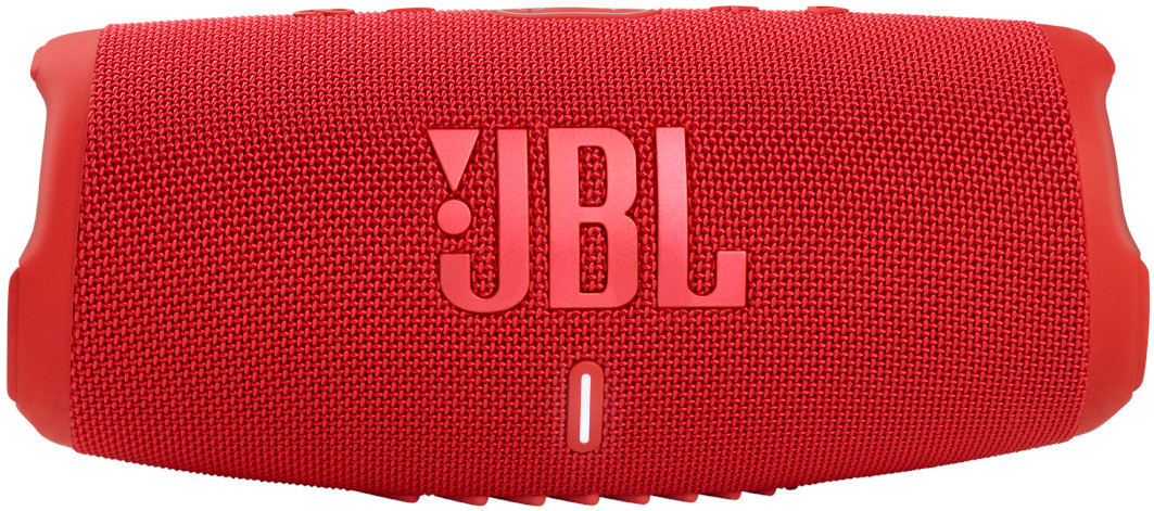 Red JBL speaker. The speaker has a mesh texture and the JBL logo is visible.
