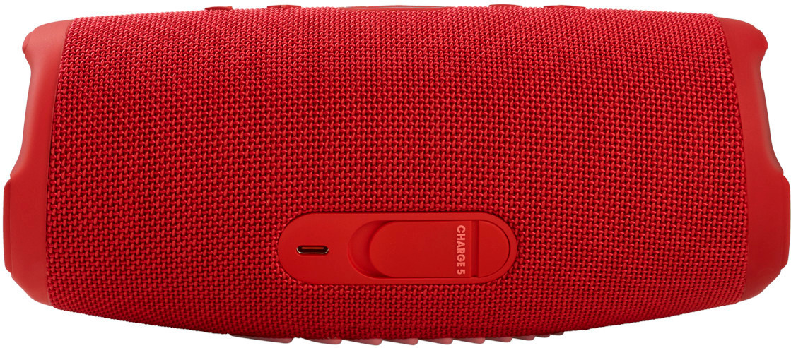A red speaker with the word "CHARGE 5" on it, against a white backdrop.