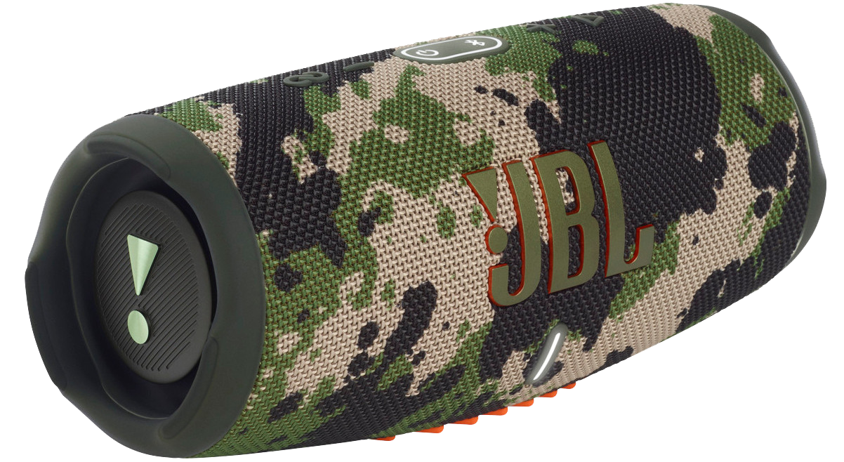Camouflagekleurige luidspreker met JBL-logo.