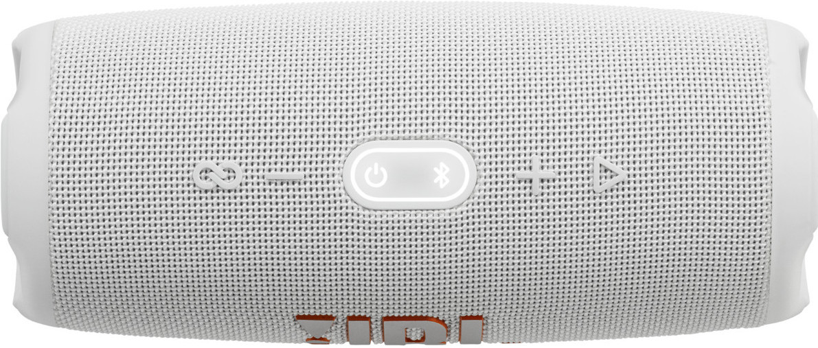 Un haut-parleur blanc avec des boutons d'alimentation, Bluetooth et contrôle du volume.
