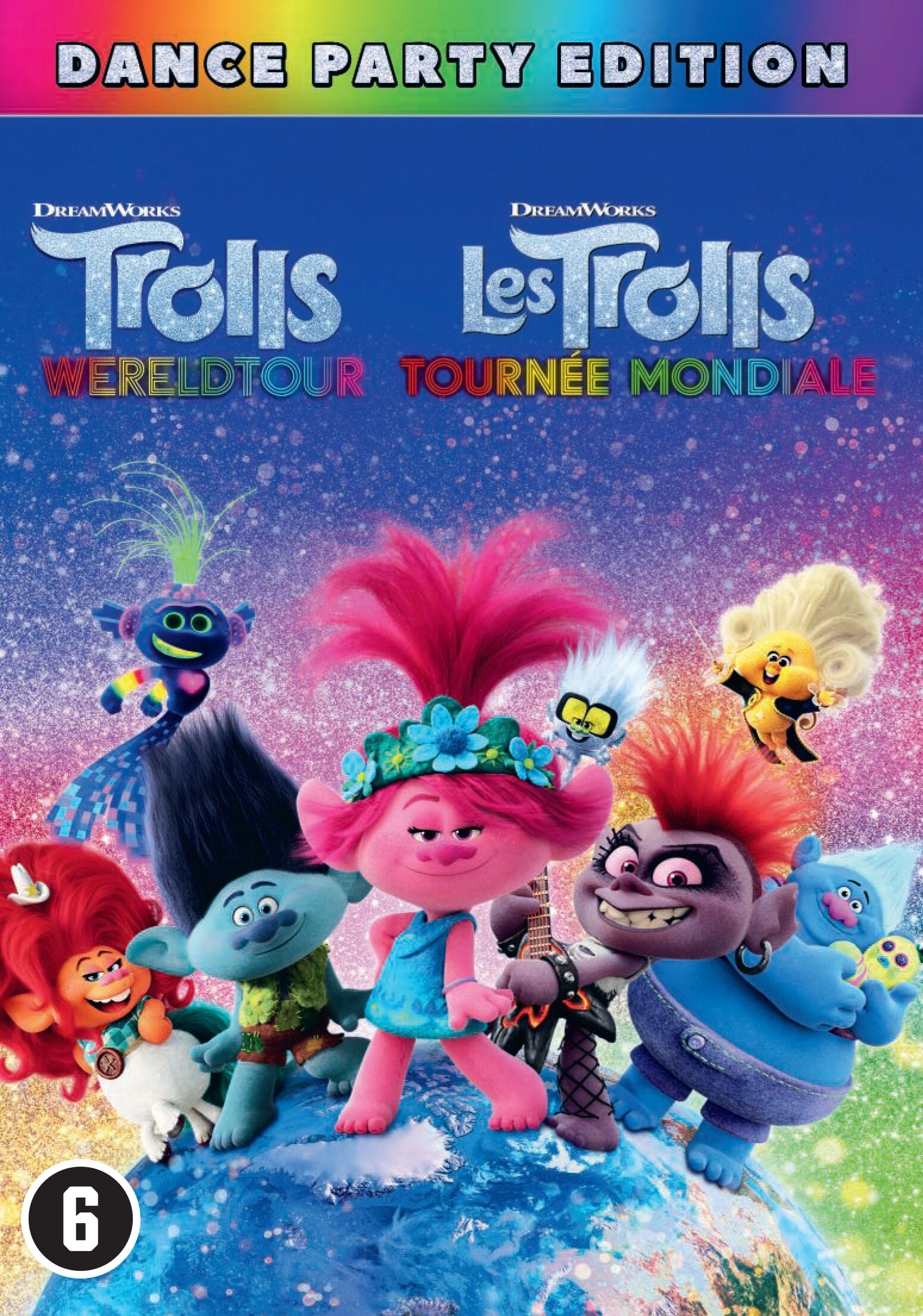 Couverture de DVD du film Trolls avec plusieurs personnages et du texte.