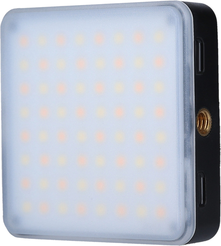 Lumière LED carrée avec de nombreuses LED. L'arrière a des ports USB et un support à vis.