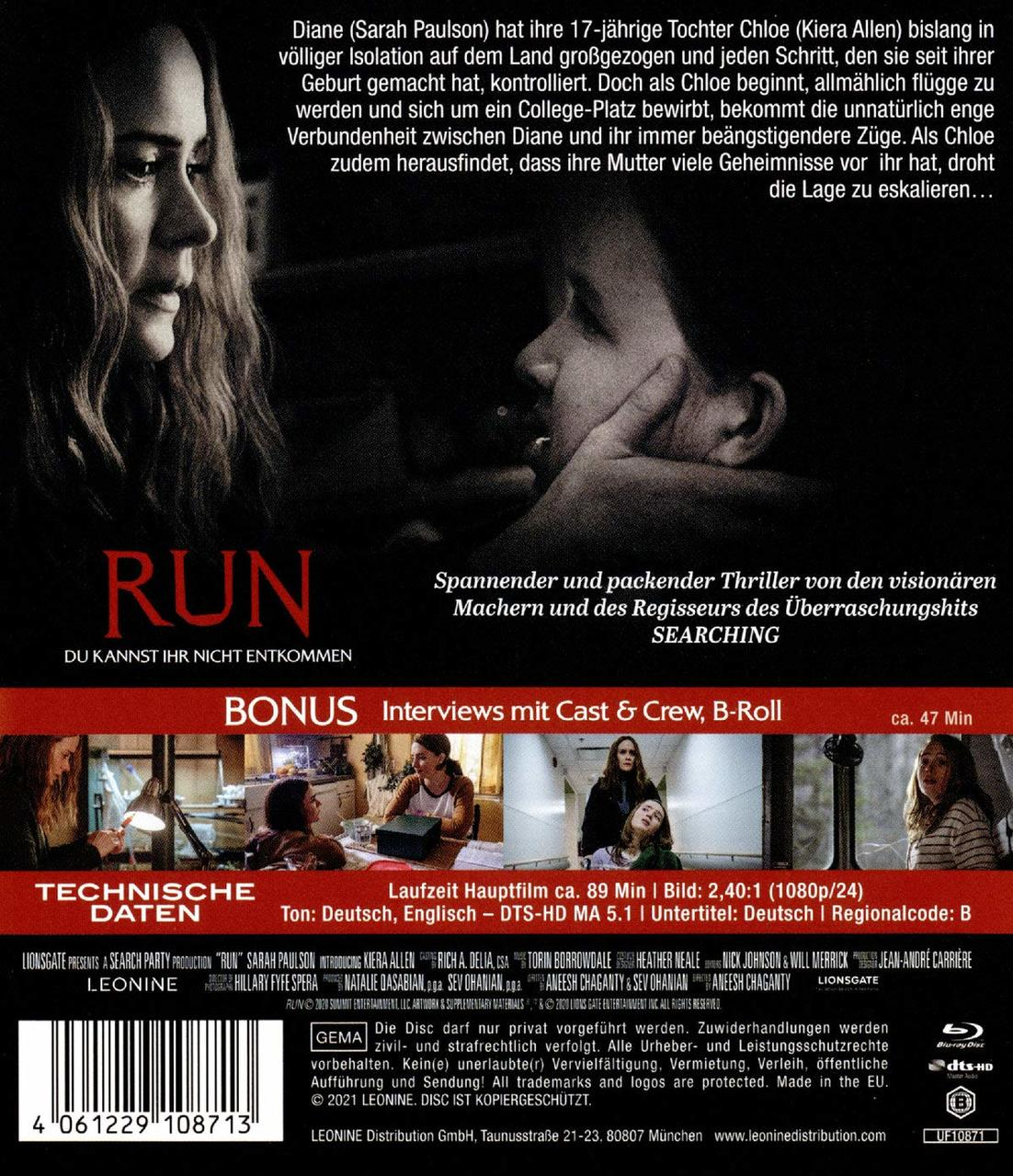 Filmcover mit Schauspielern und Titel 'Run'. Enthält eine Altersfreigabe.