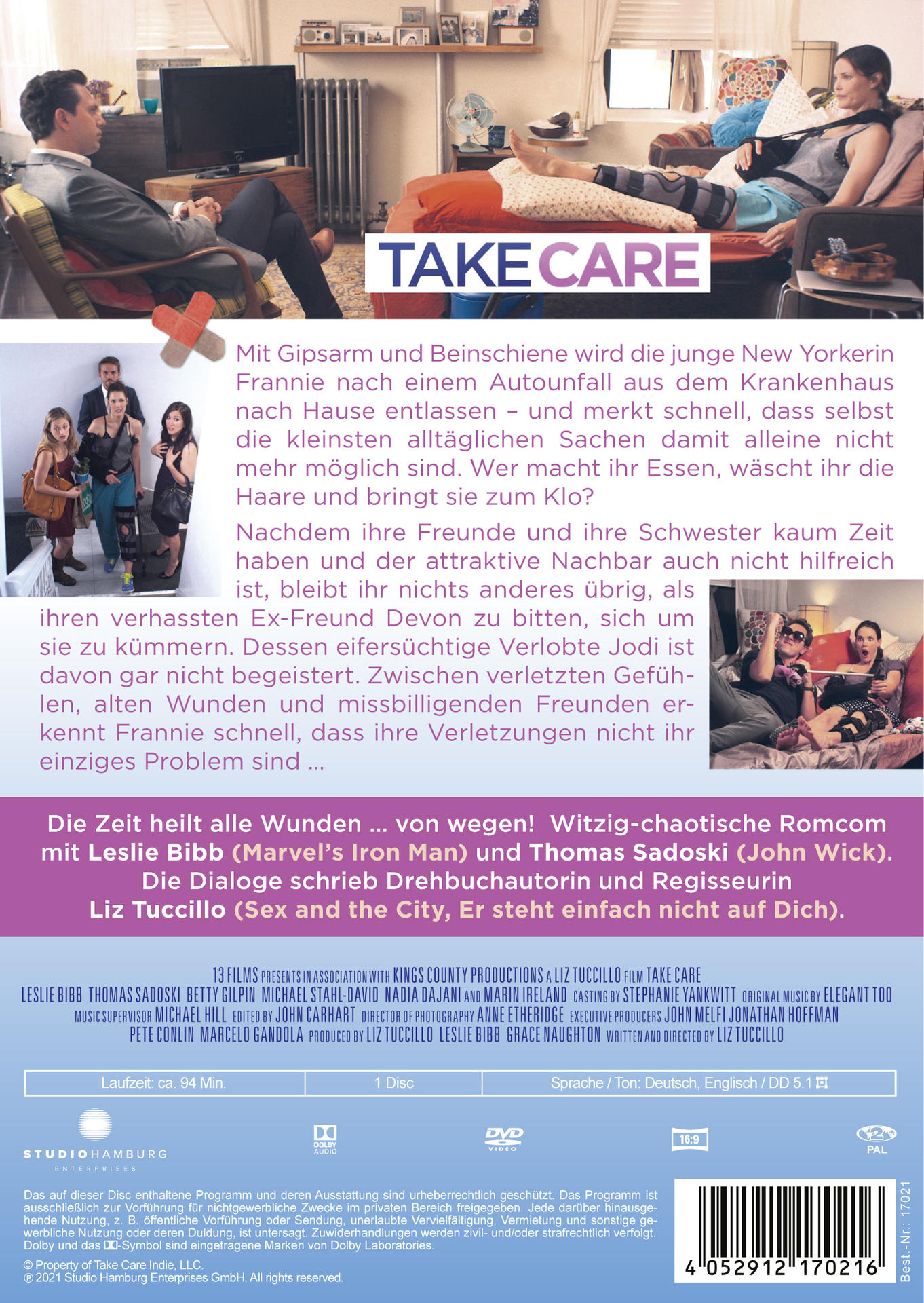 Rückseite einer DVD-Hülle mit Text in mehreren Sprachen, einer Filmszene und einem Pflaster.