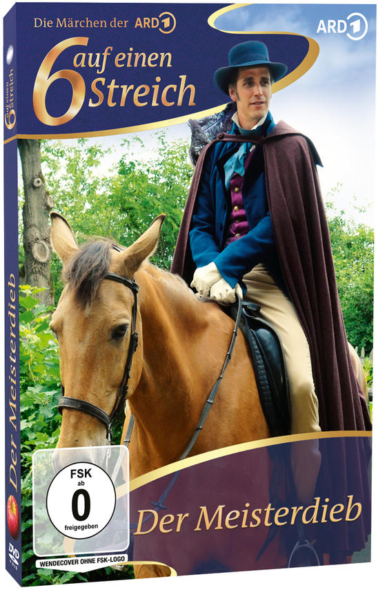 DVD-Cover: Mann auf Pferd in historischer Kleidung. Text auf Deutsch. Titel: Der Meisterdieb.