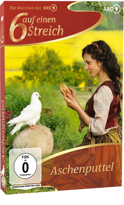 DVD-Cover: Frau, Taube und Buch. Deutscher Text. Gelber Hintergrund.