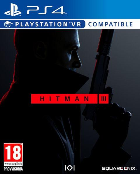 Portada del videojuego 'Hitman III'. Un hombre con traje sosteniendo una pistola. Fondo oscuro.