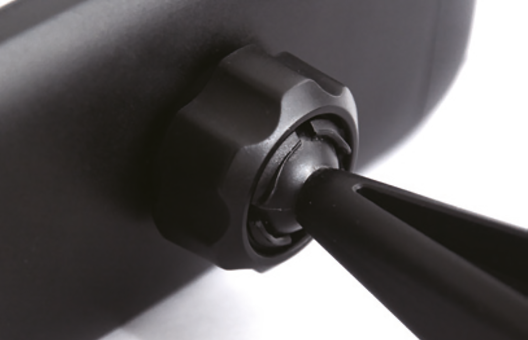 Black car mirror ball joint.