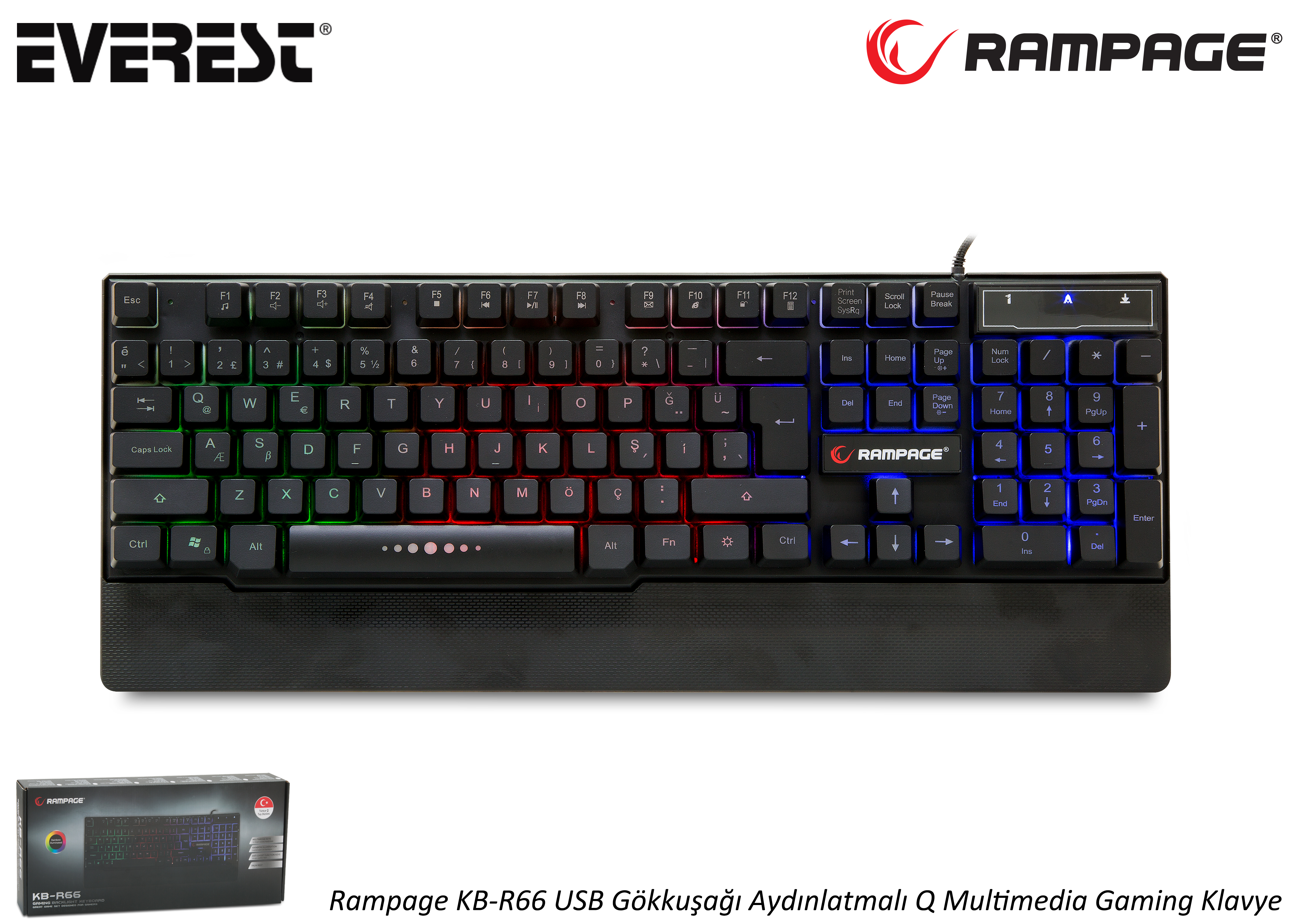 RAMPAGE KB-R66 USB Gökkuşağı Aydınlatmalı Q Multimedia Gaming Klavye Siyah