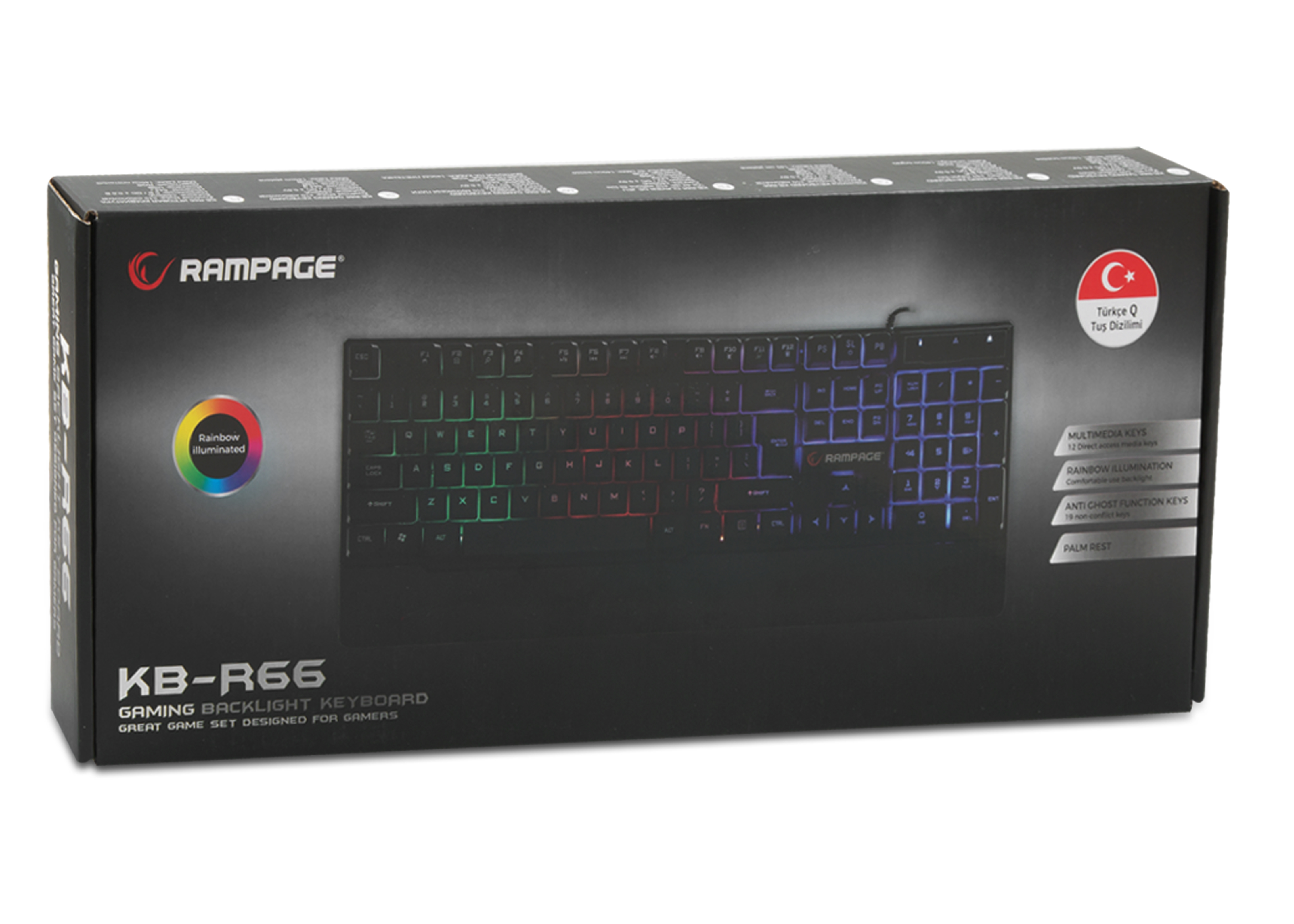 RAMPAGE KB-R66 USB Gökkuşağı Aydınlatmalı Q Multimedia Gaming Klavye Siyah