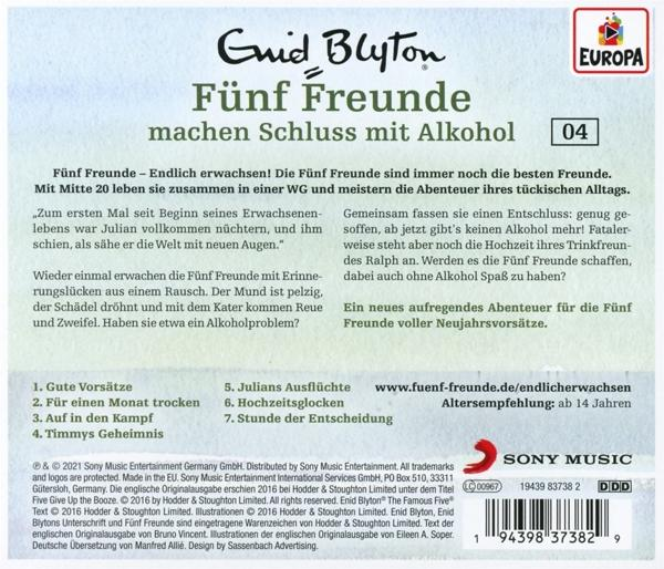 Buchcover: Deutscher Text über eine Freundesgruppe und Alkohol, mit Europa-Logo.