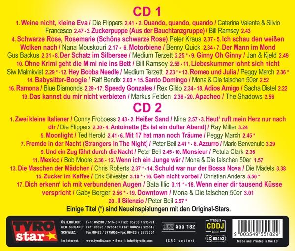 Doppel-CD-Cover mit Titellisten für CD 1 und CD 2, unten Logo und Kontaktdaten.