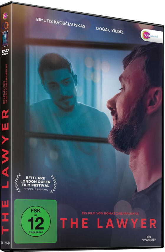 Das DVD-Cover für „The Lawyer“. Es zeigt einen Mann, der im verschwommenen Hintergrund einen anderen Mann betrachtet.