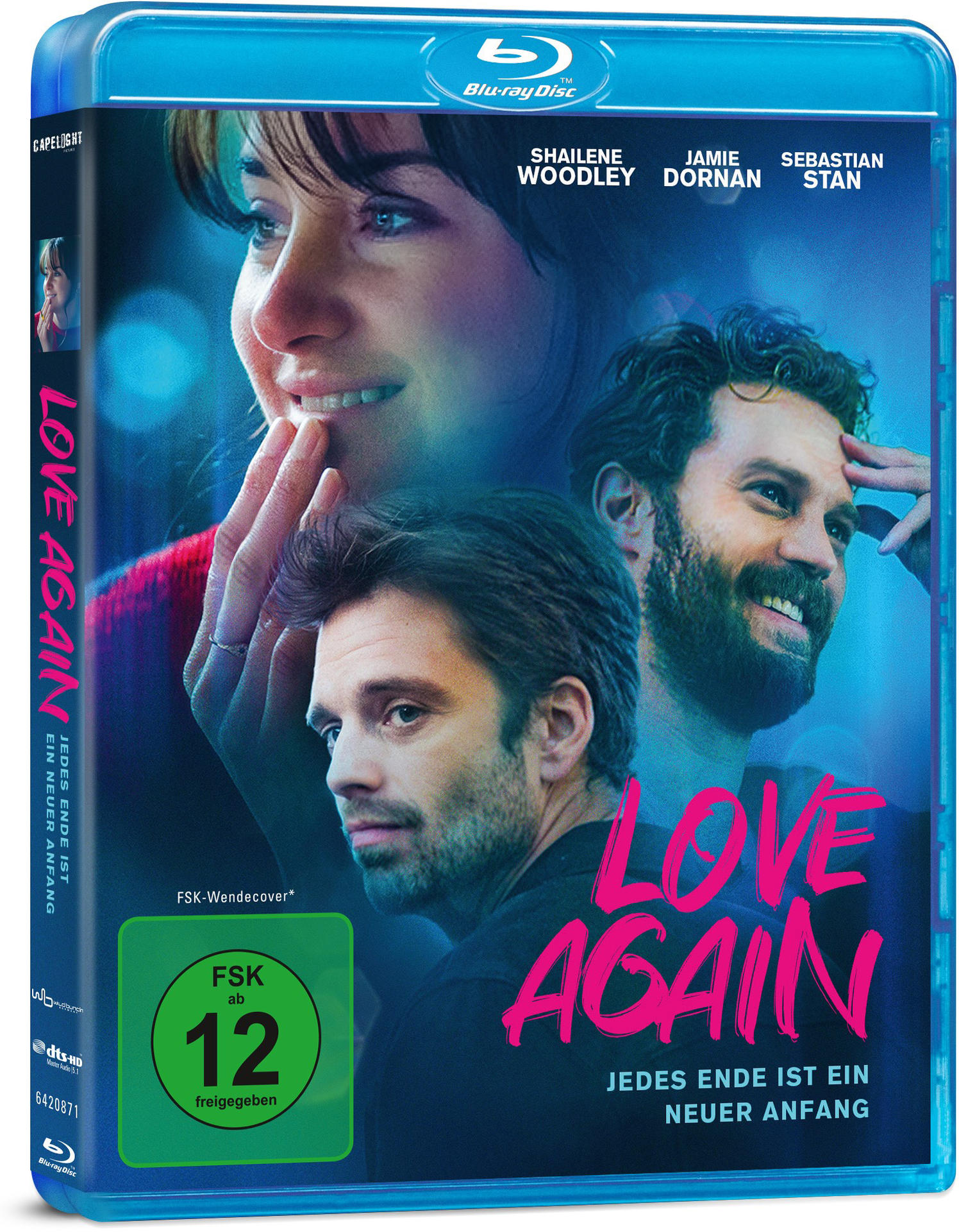 Blu-ray-Cover mit Schauspielern und dem Titel 'Love Again'.