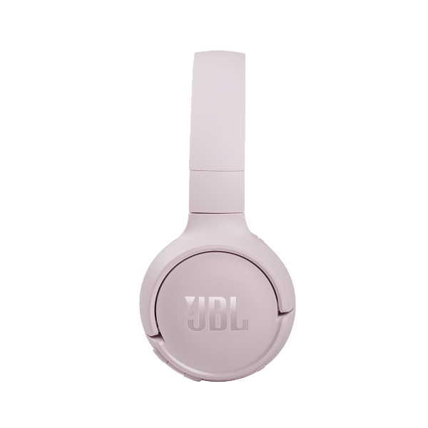 Rosa JBL-Kopfhörer mit Draufsicht, Markenlogo sichtbar.