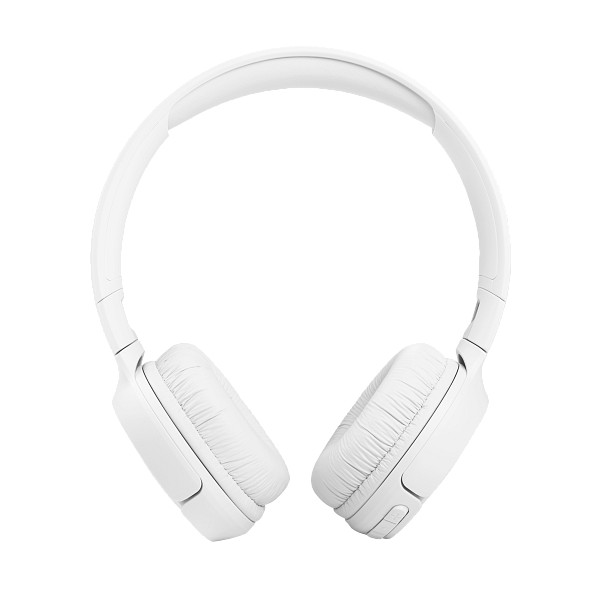 Weiße Kopfhörer mit gepolsterten Ohrmuscheln und einem Bügel. Schlichtes Design.