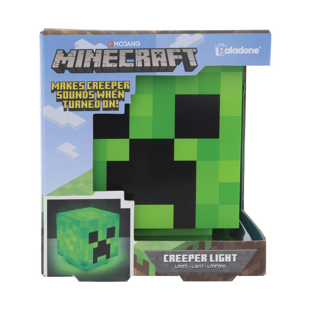 Minecraft Creeper-Lichtbox zeigt das Creeper-Gesicht. Macht Creeper-Geräusche, wenn es eingeschaltet ist.