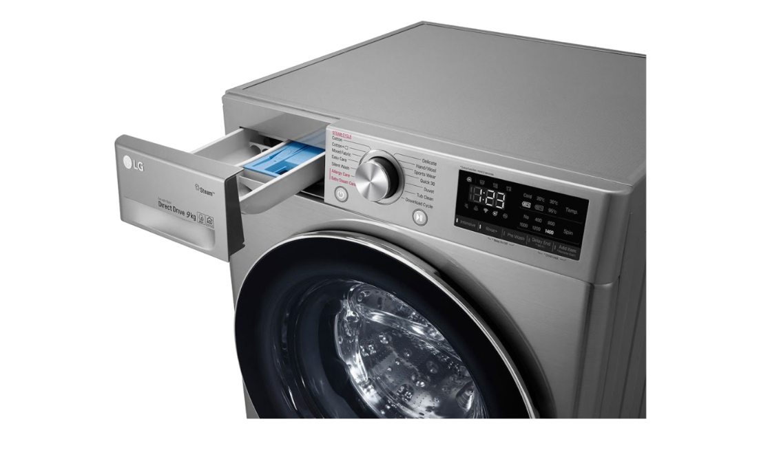 LG F4R5VYW2T D Enerji Sınıfı 9 Kg 1400 Devir Buharlı Çamaşır Makinesi Metalik Silver